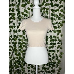 American Eagle Outfitters Tan Ruffle Short Sleeve Knit Crop Top Size XS